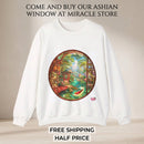 Crewneck Sweatshirt — Serene Asian Garden Window Scene Printify