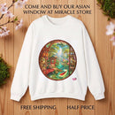 Crewneck Sweatshirt — Serene Asian Garden Window Scene Printify