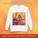 Bird on Branch Crewneck Sweatshirt — Colorful Songbird Art Pullover Printify