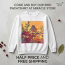 Bird on Branch Crewneck Sweatshirt — Colorful Songbird Art Pullover Printify