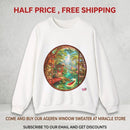 Crewneck Sweatshirt — Serene Asian Garden Window Scene Printify