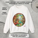 Crewneck Sweatshirt — Serene Asian Garden Window Scene Printify
