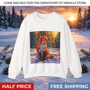 Fox Winter Crewneck Sweatshirt — Sunset Forest Fox Graphic Printify