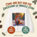 Fox Winter Crewneck Sweatshirt — Sunset Forest Fox Graphic Printify