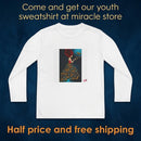 Youth Long Sleeve Tee – Whimsical Red-Haired Mermaid with Butterflies Art Printify