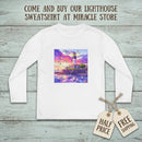 Youth Long Sleeve Tee — Colorful Lighthouse Sunset Graphic Printify